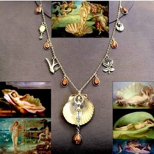 “Birth of Venus" Aphrodite Goddess Greek Roman Mythology Handmade Necklace Druzy